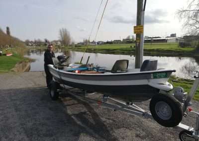 John Creaney with a boat at the slipway in Athy, county Kildare Ireland