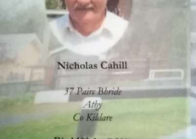 Remembrance card of Nicholas Cahill RIP