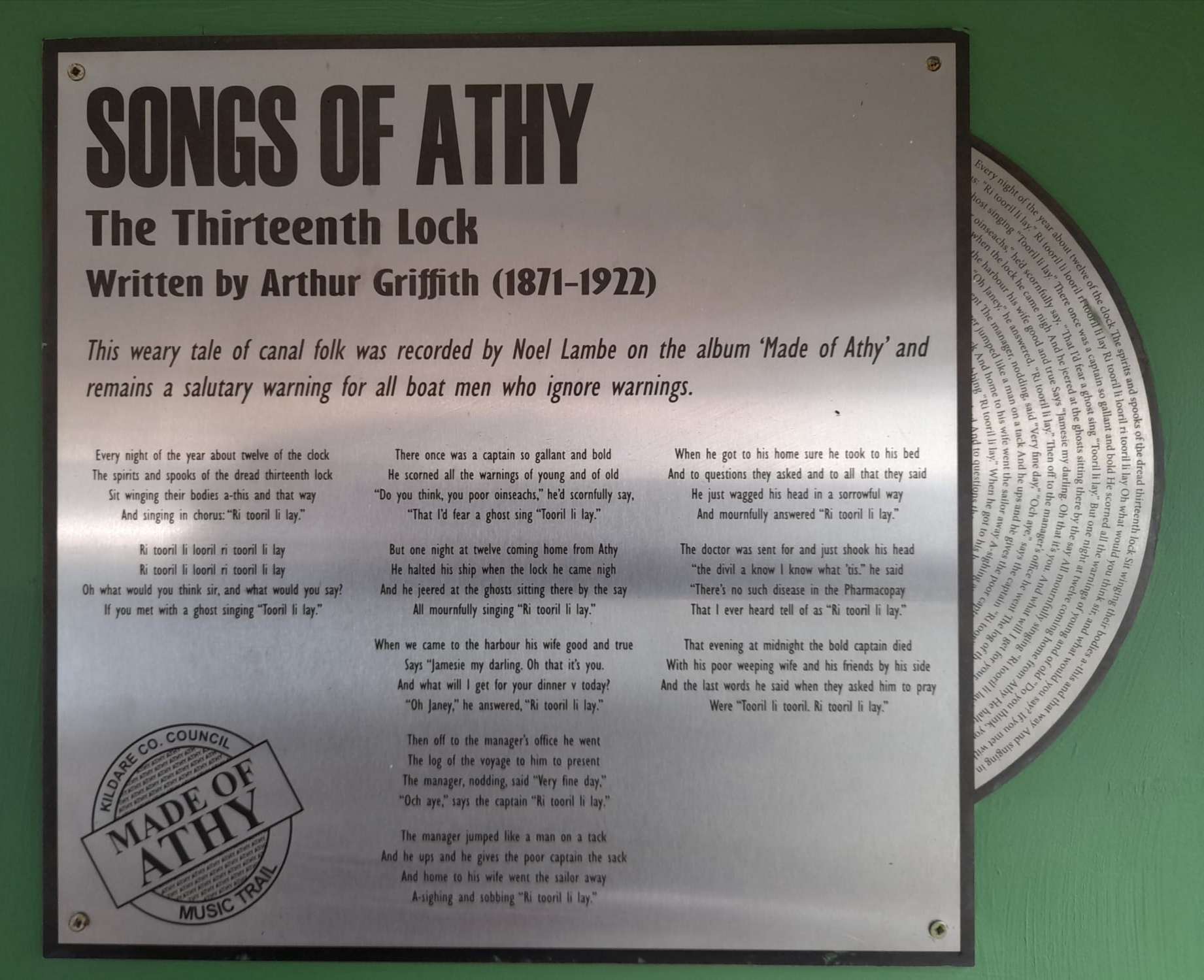Plaque commemorating the peom, the thirteenth Lock
