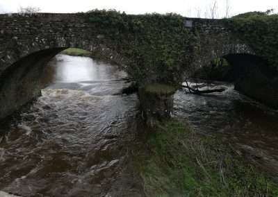 A flooded River Dinin flowing under Dysert bridge, Kilkenny, Ireland