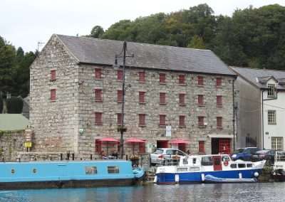 The Waterside guest house as seen from the river Barrow in Graiguenamanagh, county Kilkenny, Ireland