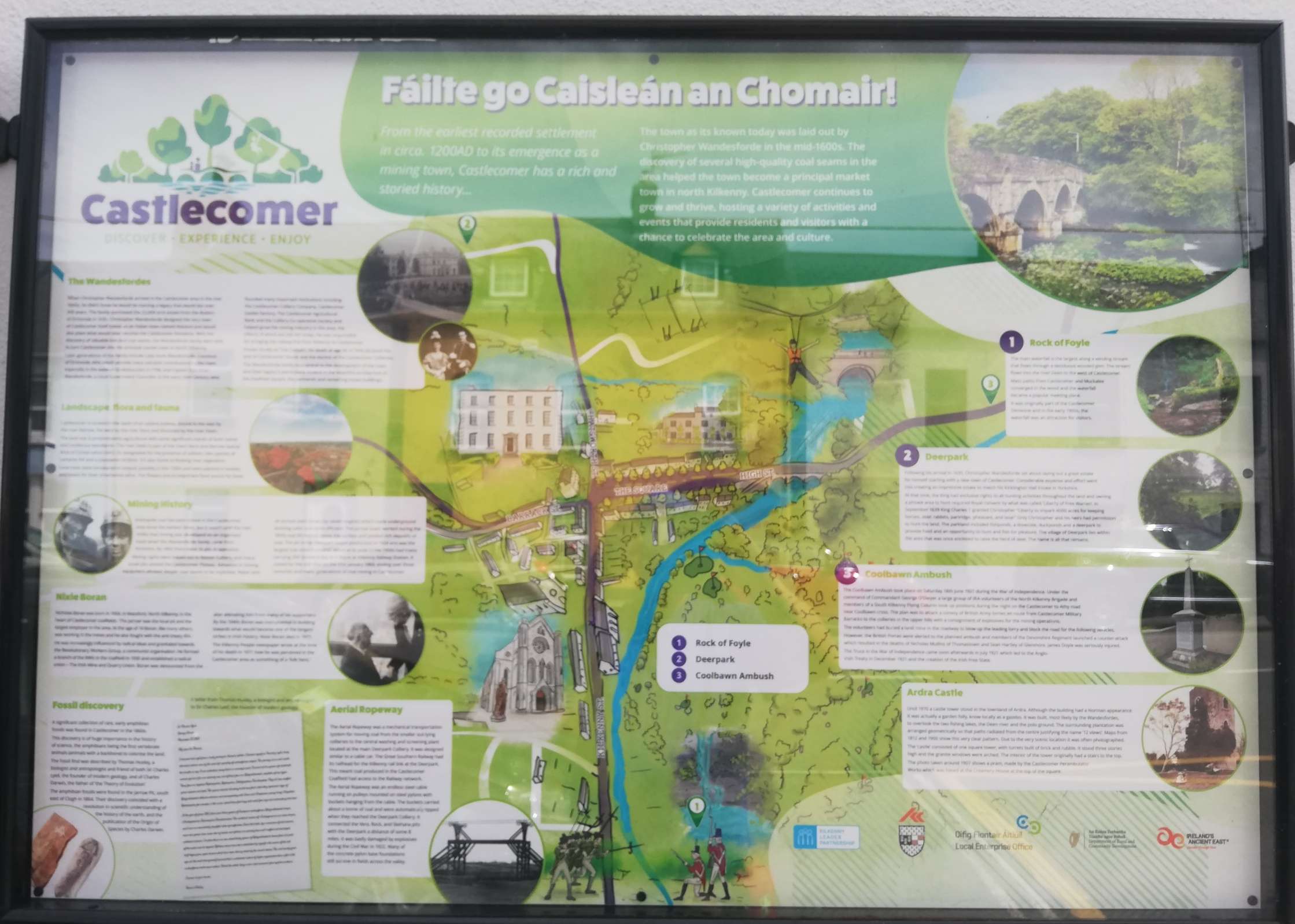 Tourist Information sign of things to do in Castlecomer