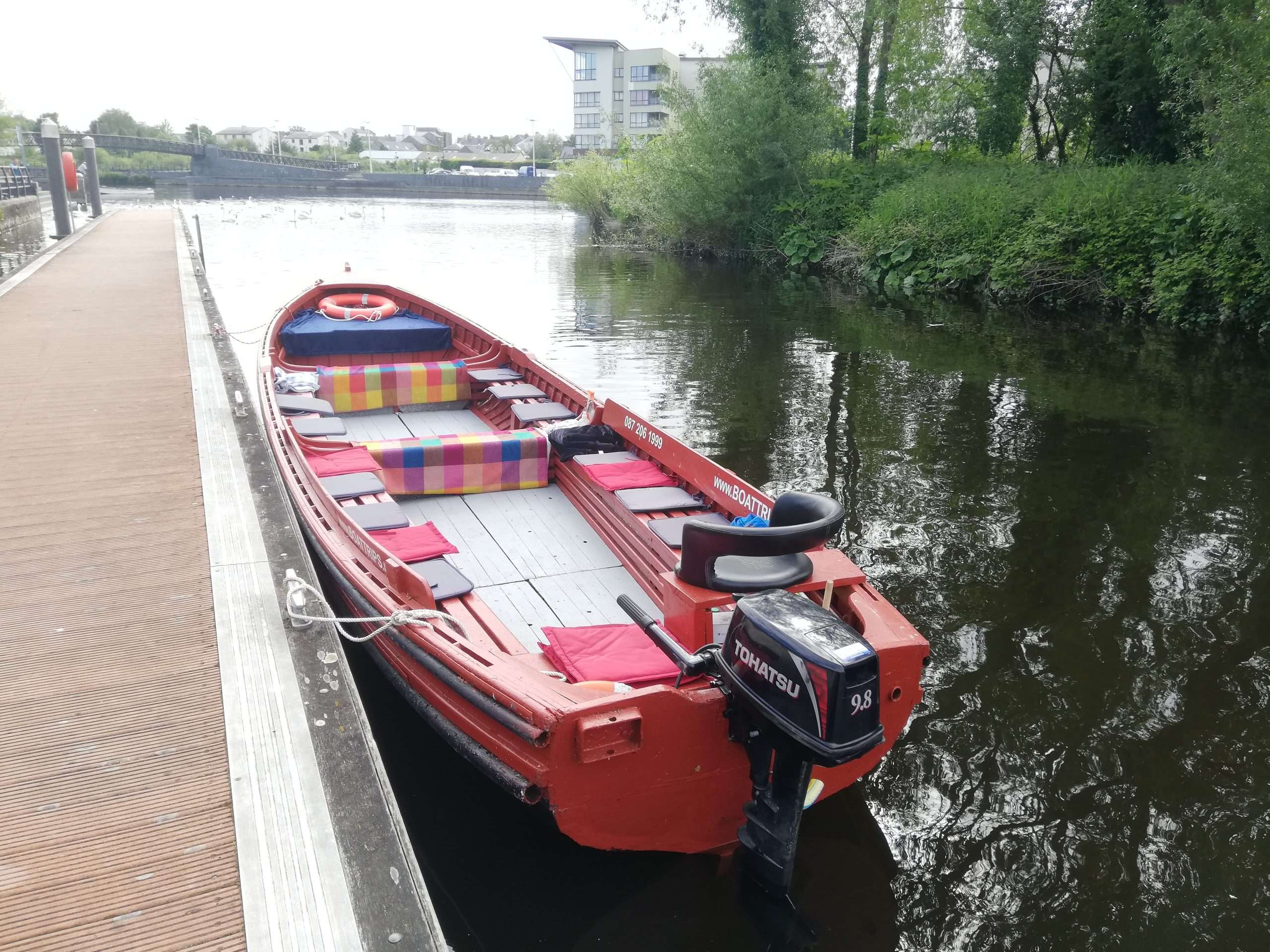 Trip Boat moored up at pontoon in Carlow Town Park